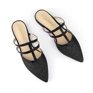 Allegra K Glitter Pointed Toe Flat Mules Size 6 New